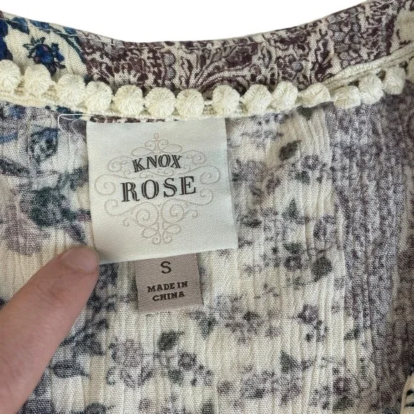 Knox Rose Boho Tiered Dress Small Floral Patchwork Bell Sleeve Cottagecore - Picture 4 of 9